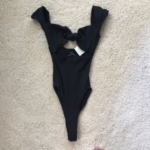 super cute black front-tie body suit